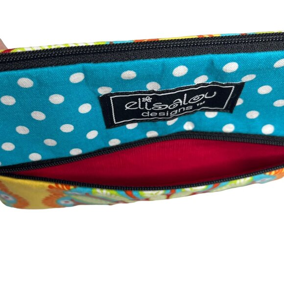 Elisalou Designs Change Purse Clutch Blue Orange Wristlette Zipper New - Picture 3 of 6